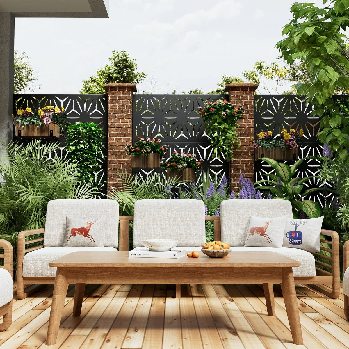MAYEERTY 72" x 47" Outdoor Privacy Screen, 6 Panels Room Dividers for Home Office Patio, Black