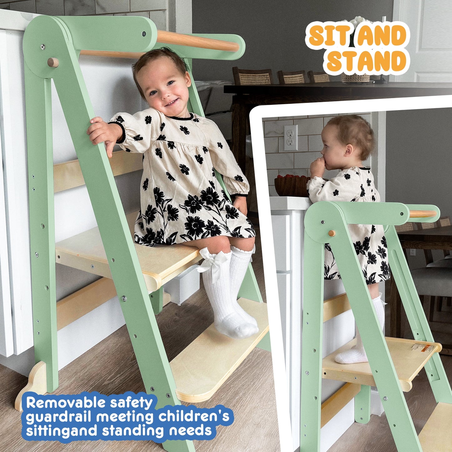 HARPPA Foldable Toddler Kitchen Tower, Standing Tower for Kids Age 1.5-6 Years, White