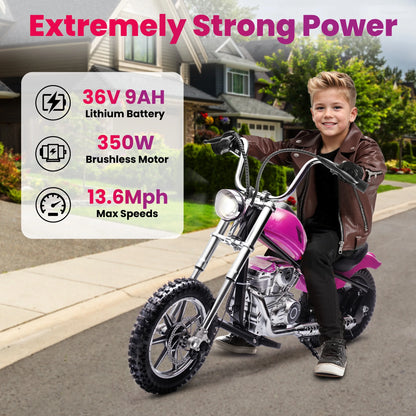 36V Power Ride on Motorcycle for Teen, Kids Electric Motorcycle with Front Wheel suspension, LED Light, Top Speed 13.6 Mph, Electric Dirt Bike for Boys Girls, Oranger
