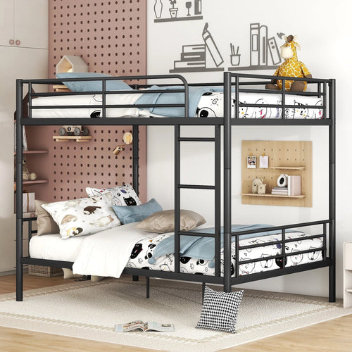 Full over Full Bunk Beds, BTMWAY Metal Bunk Beds Full Over Full Size, Full Size Convertible Bunk Beds for Kids Teens Adults, with Ladder and Safety Guardrails, Load-Bearing 350lbs, Noise-Free, Black