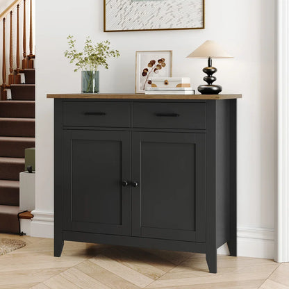 Homfa Entryway Cabinet, Kitchen Storage Cabinet, Farmhouse Buffet Sideboard with 2 Drawers and 2 Doors,Coffee Bar with Storage for Dining Room Living Room,White