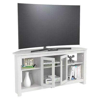 Inval Corner Laminate 60�� TV Stand with Glass Doors, White