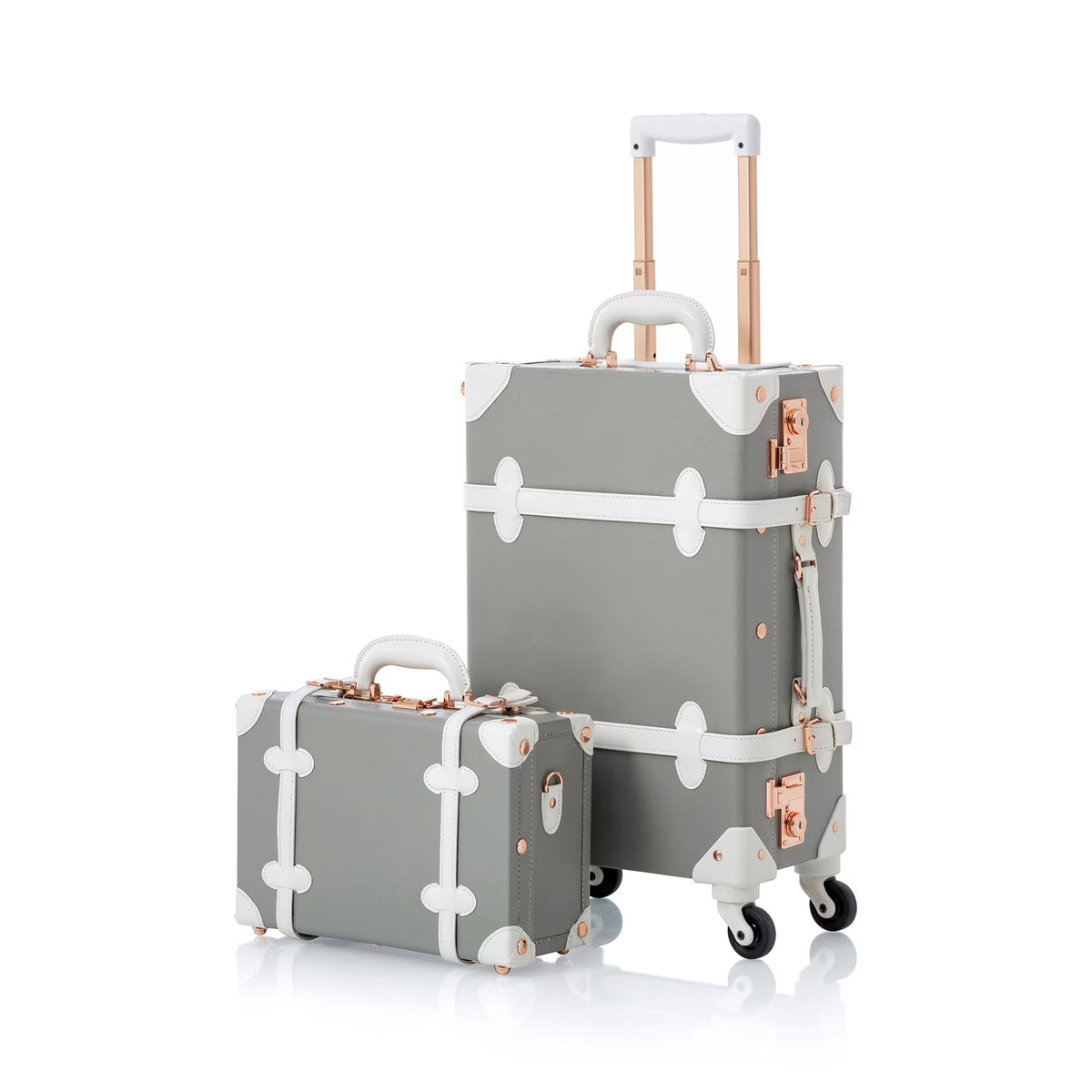 COTRUNKAGE Vintage Trunk Luggage Set TSA Lock Carry On Suitcase for Women (13" & 20", Pink Floral)