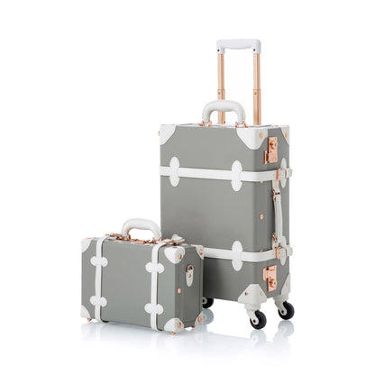 COTRUNKAGE Vintage Trunk Luggage Set TSA Lock Carry On Suitcase for Women (13" & 20", Pink Floral)