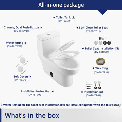 DeerValley Ally 10 in. Rough in Size 1-Piece 0.8/1.28 GPF Dual Flush Elongated Toilet in White, Seat Included
