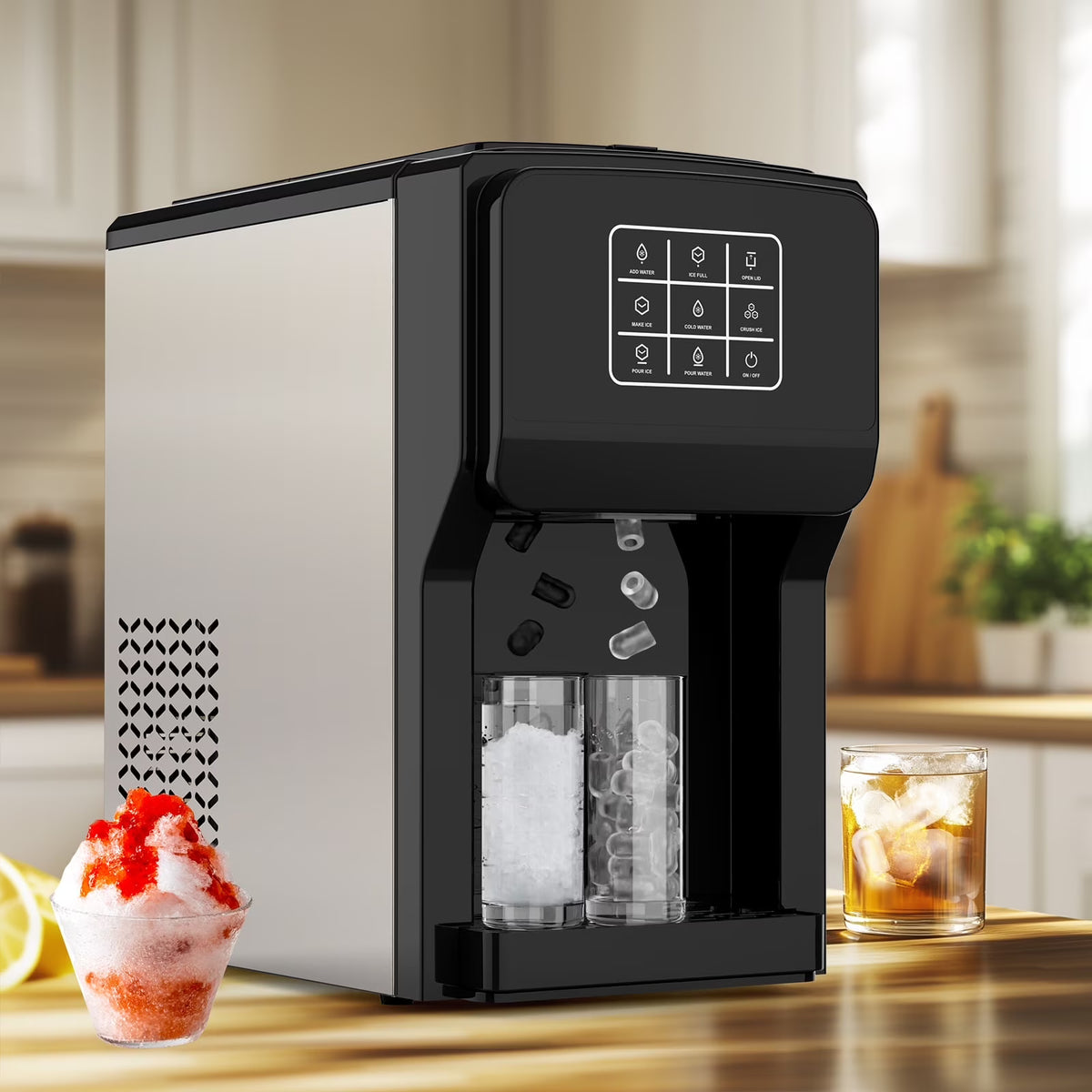 Advwin 3 in 1 Water Dispenser with Ice Maker Countertop, Bullet Ice, Crushed Ice, Water Cooler, 44Lbs/24H, 12 Ice Cube/6Min, Self-cleaning, 4Lbs Ice Storage, Home, Kitchen, Party, RV