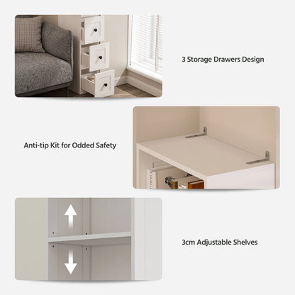 LAUSAINT HOME Bathroom Storage Cabinet, Tall Thin White Storage with 2 Adjustable Shelves & 3-level Drawers for Home, Kitchen