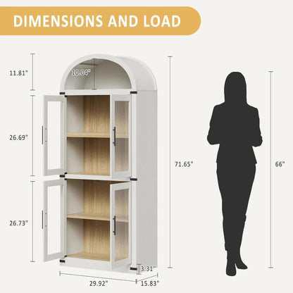 Arched Cabinet Tall Kitchen Pantry, Farmhouse Storage Cabinet Arch Hutch Cabinet, Large Bookshelf with Doors, Arched Bookcase with Cabinet, 5 Tier Kitchen Cabinet for Dining Room