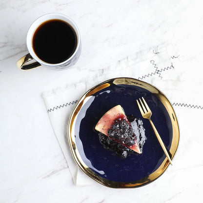 Stone Lain Florian Modern Porcelain Dish Set, 16-Piece Dishes for 4, Gold and Navy