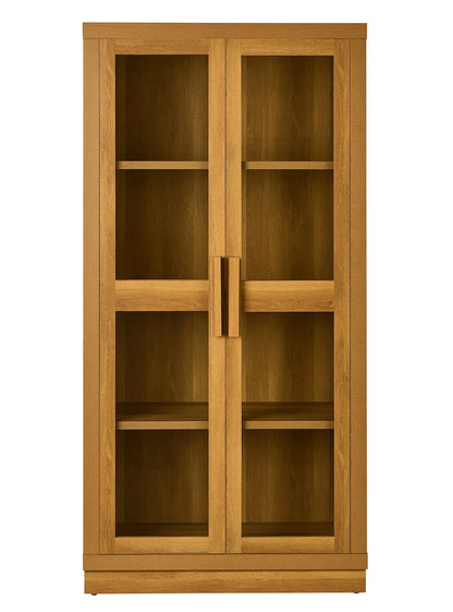 Better Homes & Gardens Ezra Glass Door Storage Accent Cabinet, Warm Walnut finish