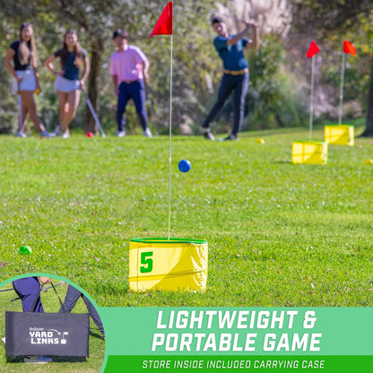 GoSports Yard Links Golf Game with 6 Buckets,  Backyard Practice Golfer Game, Tee Markers and 6 Balls
