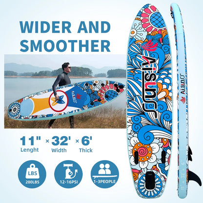 AISUNSS Inflatable Stand Up Paddle Board, 11ft Fishing Paddle Board with SUP Accessories