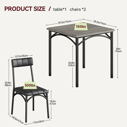 Dining Table Set for 2, Kitchen Table and Chairs for 2 with Upholstered Chairs, 3 Piece Dining Room Table Set, Square Kitchen Table Set for Small Space, Apartment, Studio