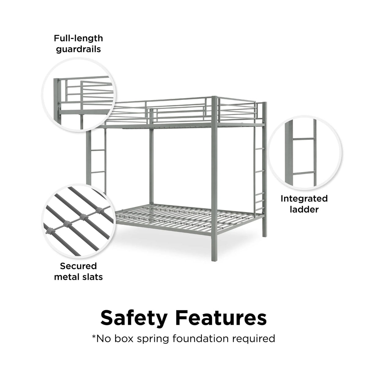 DHP Sidney Full over Full Metal Bunk Bed, Silver