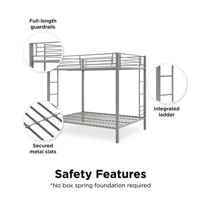 DHP Sidney Full over Full Metal Bunk Bed, Silver