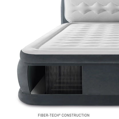 Intex: Dura-Beam Deluxe: Ultra Plush Headboard Airbed - Queen - Gray, 18" Inflatable Mattress, Built-In Pump, Fiber-Tech, Carry Bag, 600lb Cap 64447ED