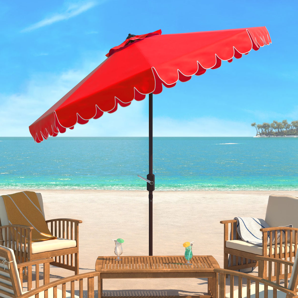 Safavieh Venice 9' Market Crank Tilt Patio Umbrella, Navy/White