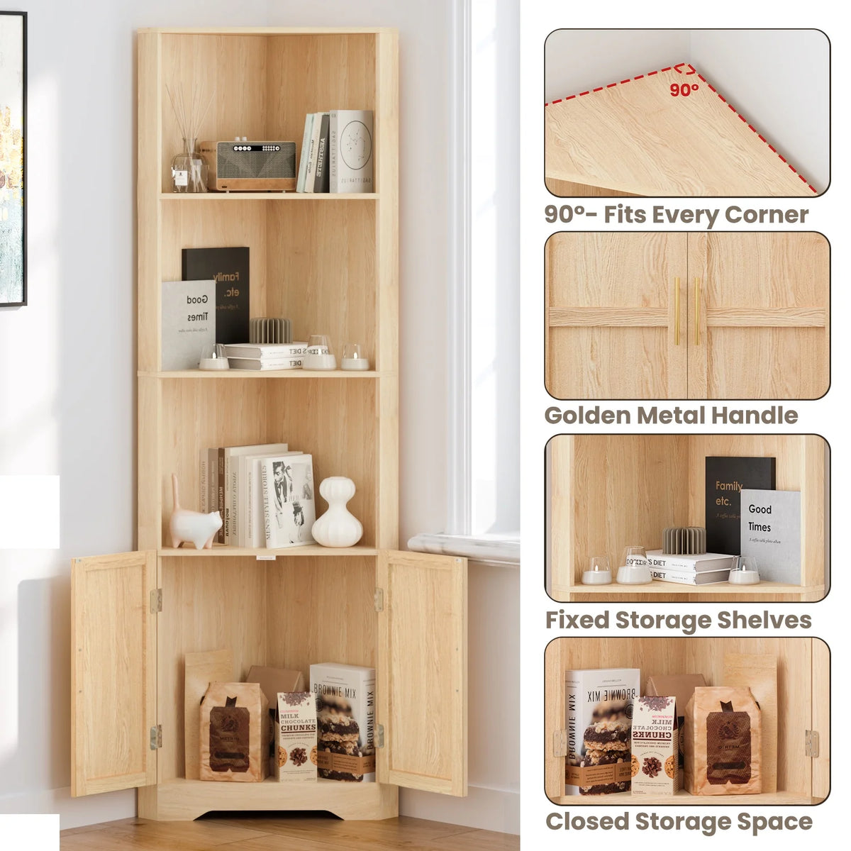 67'' Tall Corner Storage Cabinet with 2 Barn Doors for Living Room, Kitchen, Bathroom, Laundry Room, White