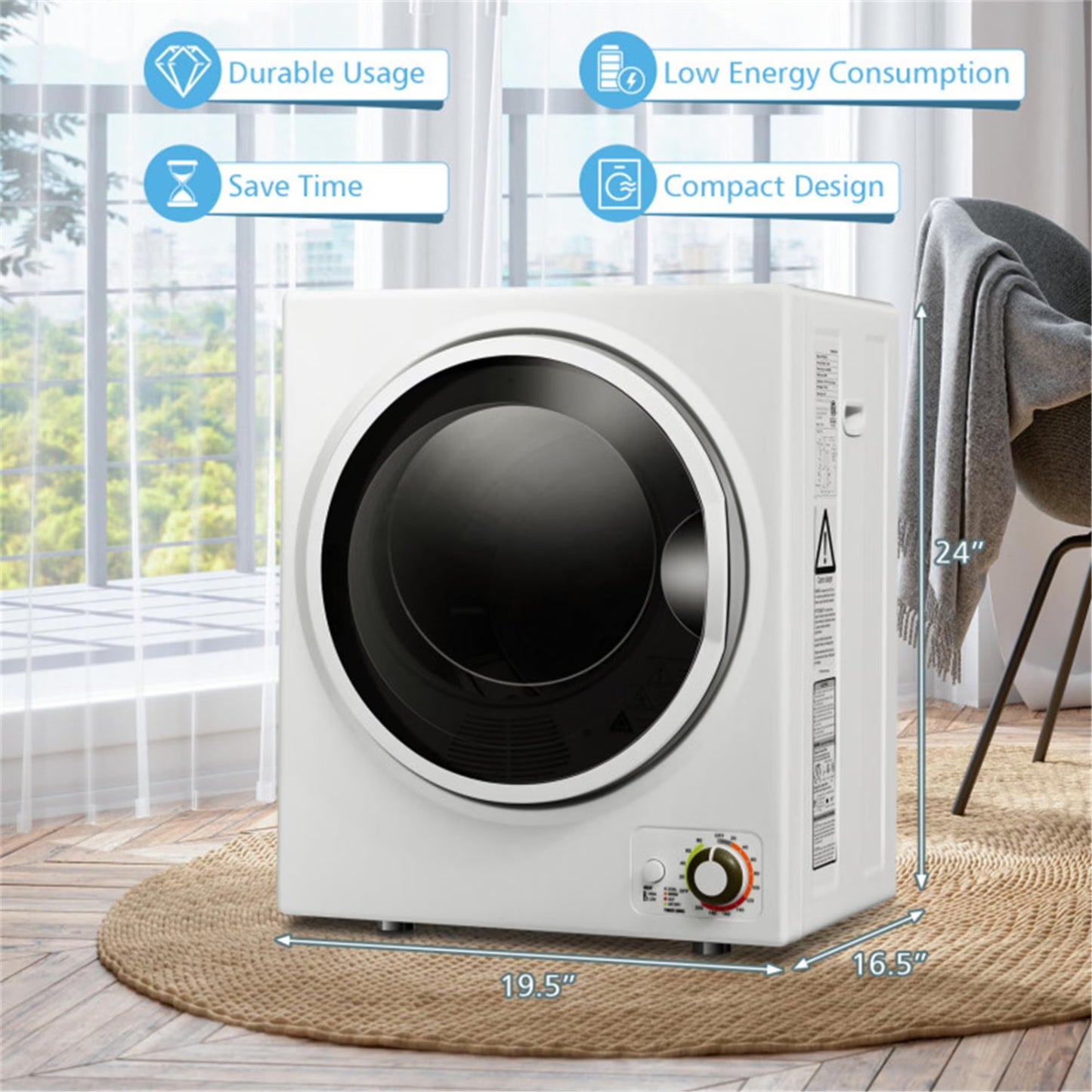 850W Compact Portable Clothes Dryer - 10 lbs Wet Capacity, 5.5 lbs Dry Load, Quiet Design (