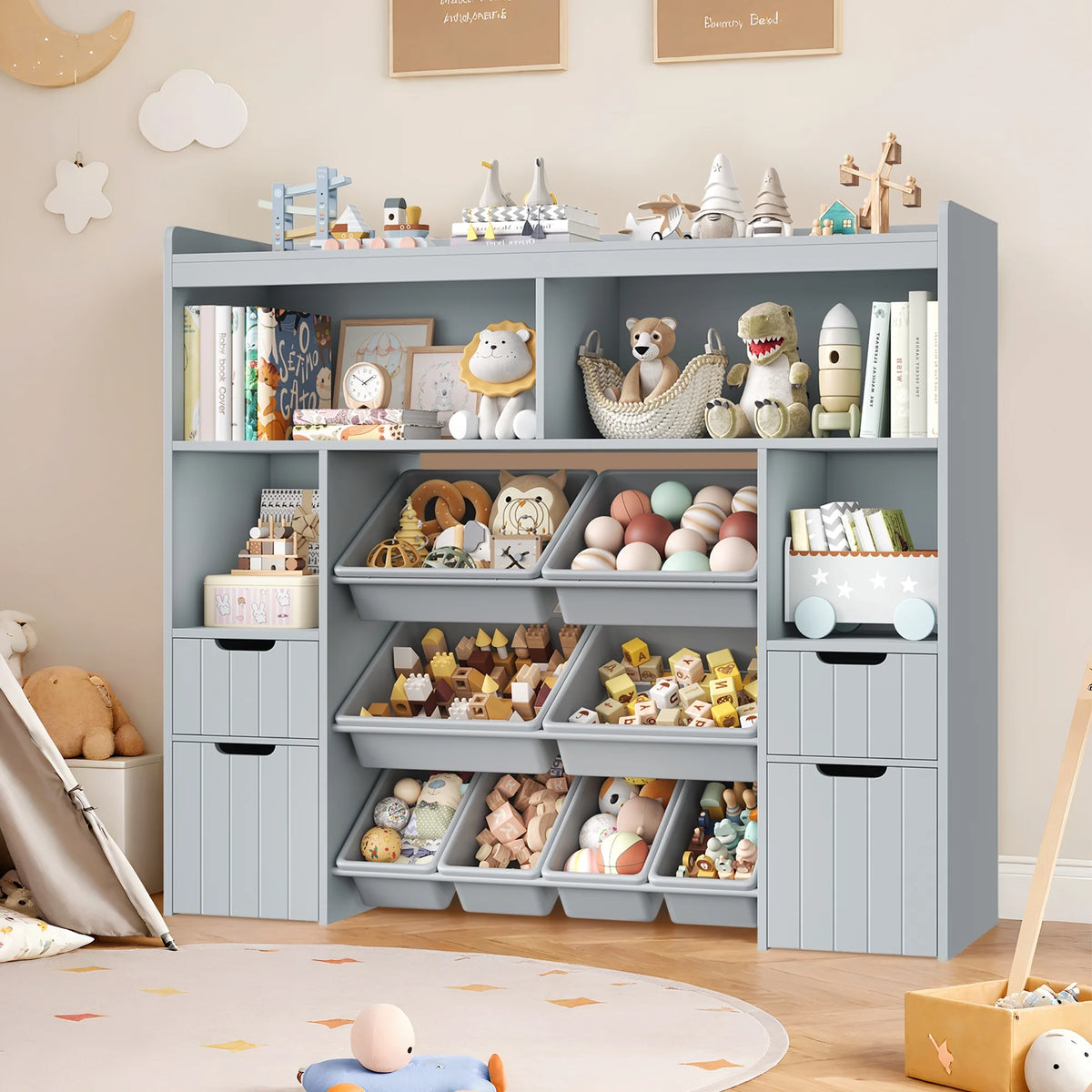 Homfa Kids Toy Storage Organizer with Removable Bin, Kids Bookshelf and Bookcase Toy Box with Drawers for Playroom, Classroom, White