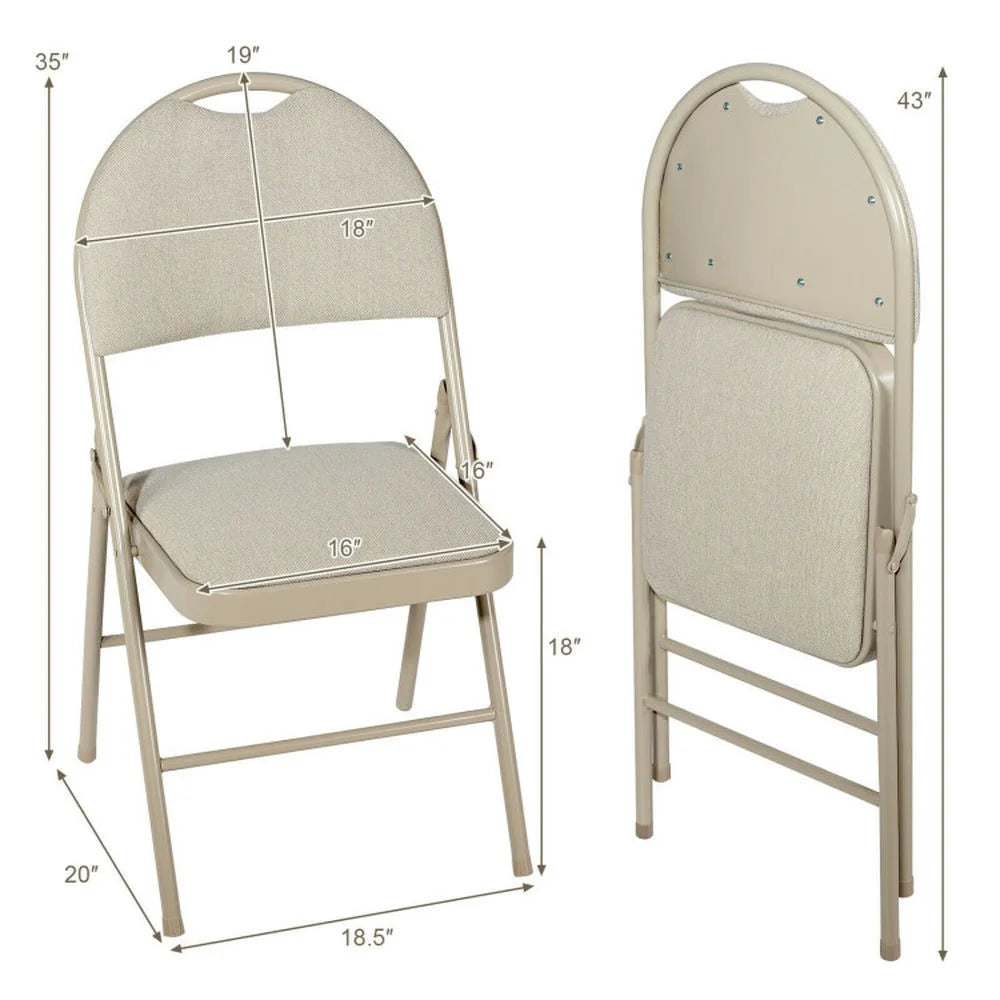 GVN 6 Pack Folding Chairs Portable Padded Office Kitchen Dining Chairs-Beige, Dining Room Chairs, Lounge Chair for Kitchen, Dining, Bedroom, Living