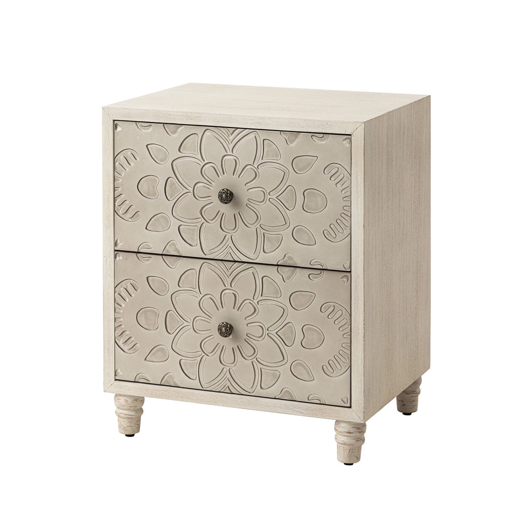 FOROUTIA Wooden Nightstand with 2 Drawers,Vintage MDF Bedside Tables with Storage