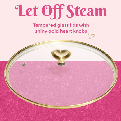 Paris Hilton 10-Piece Ceramic Nonstick Cast Aluminum Cookware Set, Clean Ceramic? Coating, Faceted Pink Design