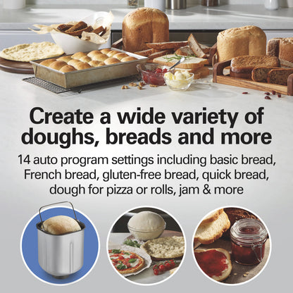 Hamilton Beach 2 lb Bread Maker Machine, Artisan Dough Bread Maker with 14 Settings, Black & Stainless Steel