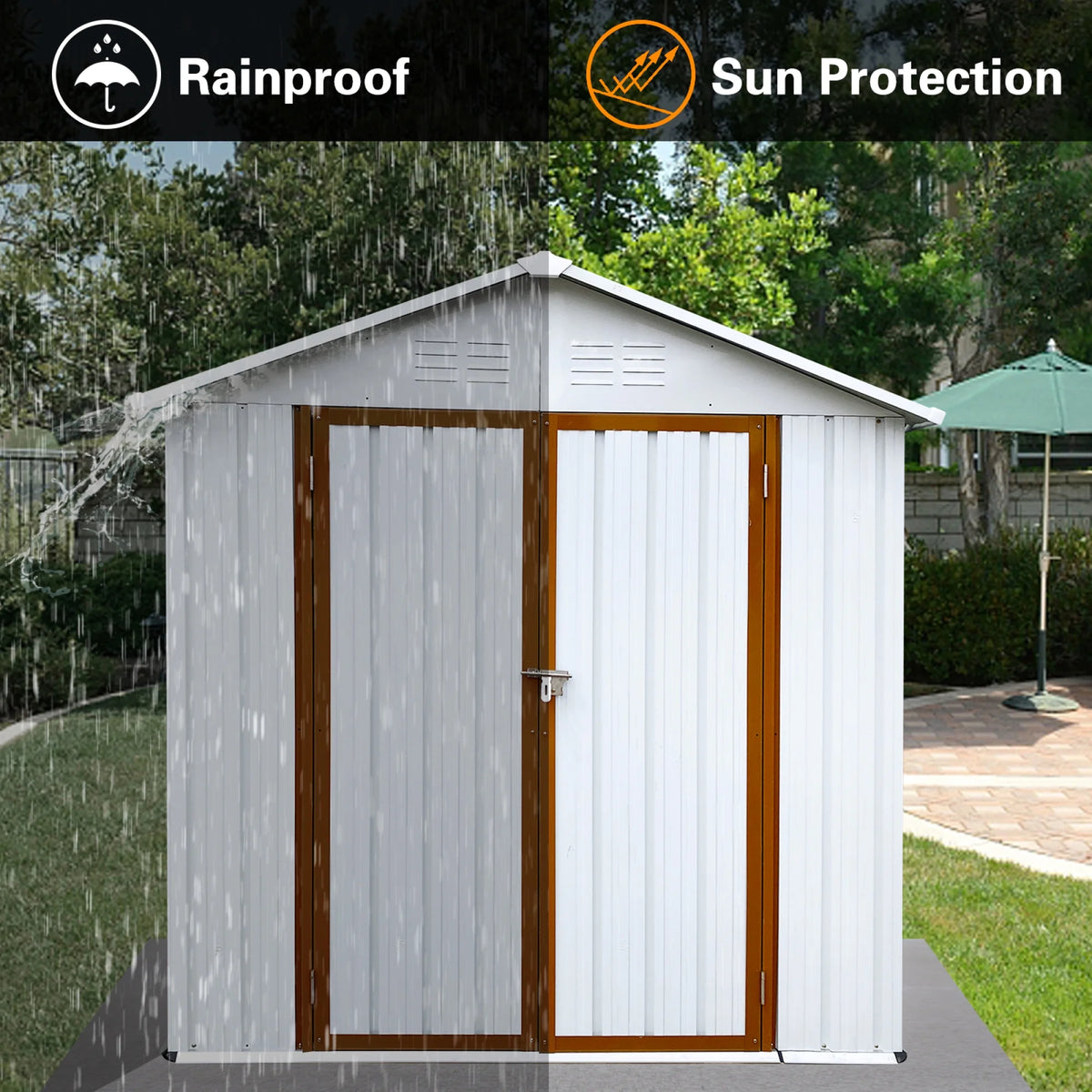 Outdoor Storage Garden Sheds 6FTx4FT Apex Roof Lockable Doors for Backyard White+Yellow