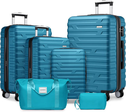 6-Piece Hardshell Luggage Set with Expandable Spinner Suitcases & TSA Lock, 25% Extra Capacity, Duffel Bag & Toiletry Kit, Cream ABS Suitcases