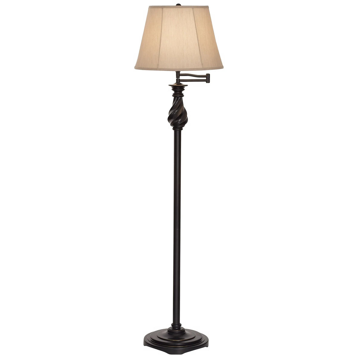 Regency Hill Traditional Swing Arm Floor Lamp 58" Tall Painted Black Bronze Swirl Font Faux Silk Beige Shade for Living Room Reading Office