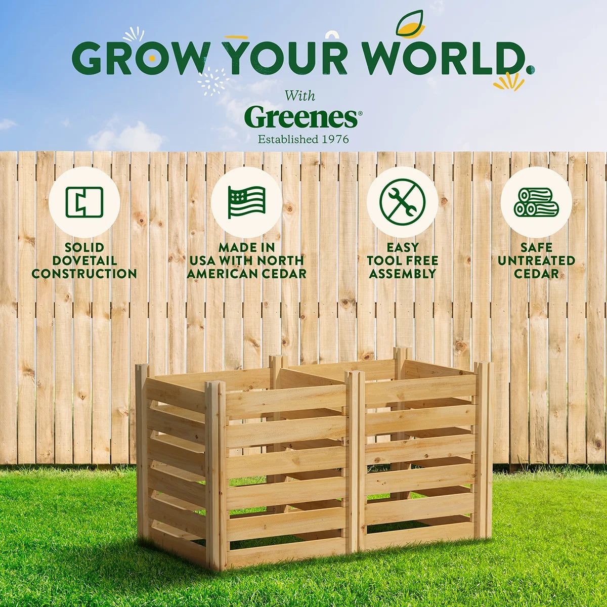 Greenes Fence Cedar Wood Composter 24" x 24" x 31", 77.3 gal.