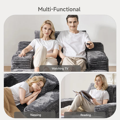 65" Corduroy Cloud Sleeper Chaise Lounge Chair, No Assembly Sofa Bed with Pillows, Beige
