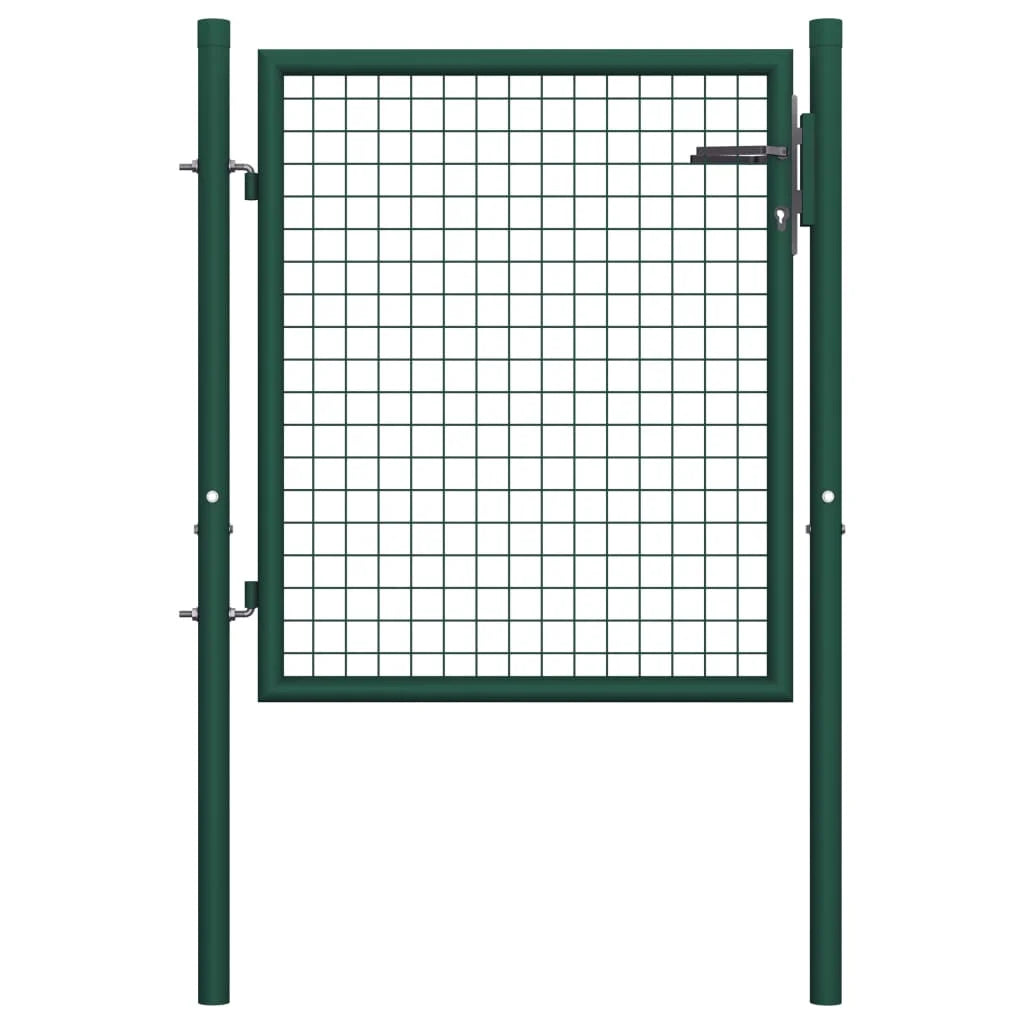 vidaXL Fence Gate Metal Fence Post Garden Gate for Outdoor Patio Steel Green