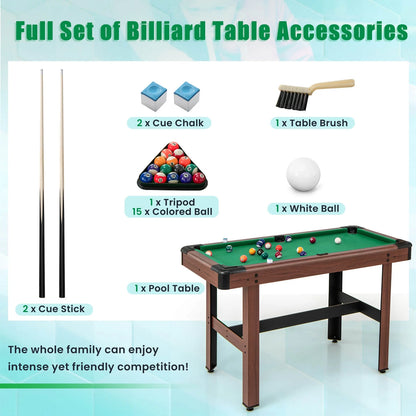 Costway 48" Pool Table for Kids & Adults with Full Set of Balls 2 Cue Sticks 2 Chalks Green