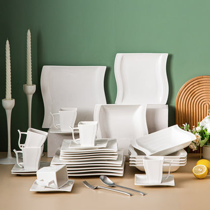 MALACASA Porcelain Tableware Sets, Ivory White, 30-Piece (6 Packs)