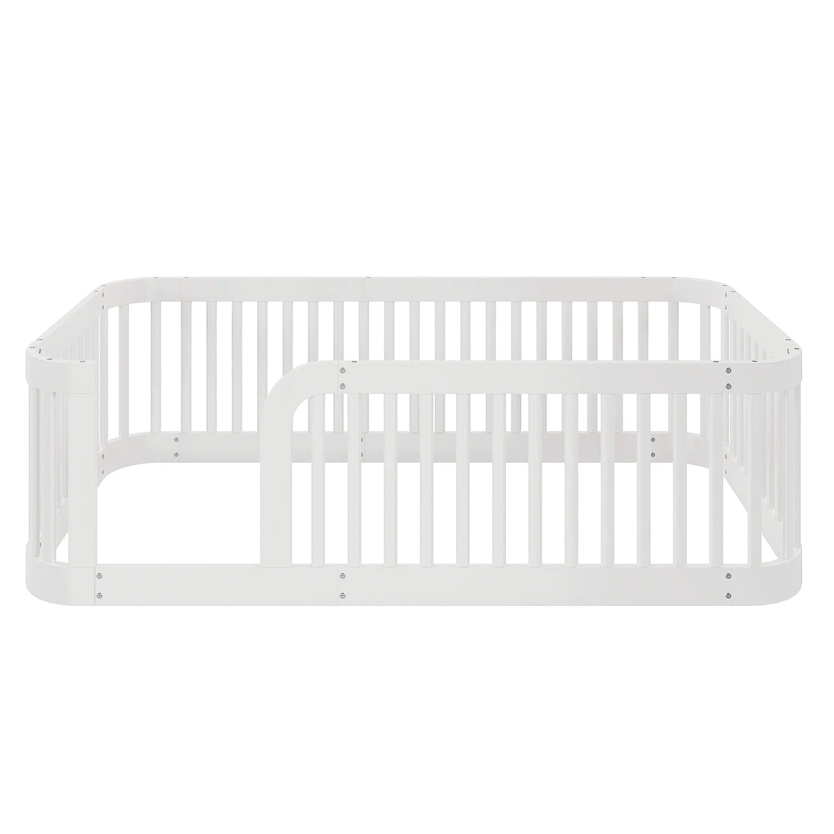 Euroco Twin Size Floor Bed with Fence for Kids Teens and Toddlers, White