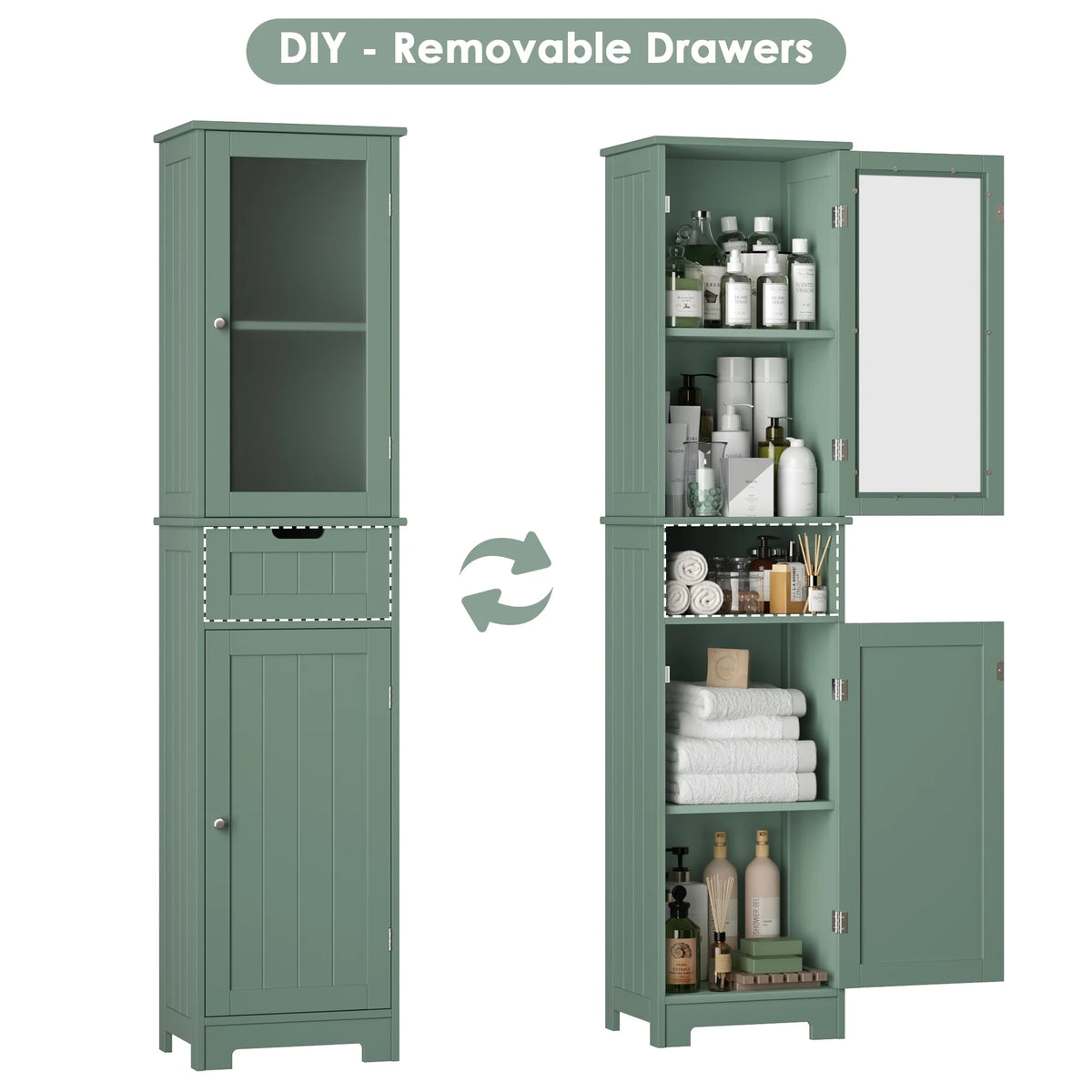 Homfa Bathroom Storage Tower, Narrow Linen Cabinet with Door and Drawers, Tall Bathroom Storage Cabinet for Small Spaces, White