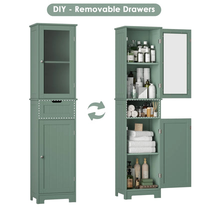 Homfa Bathroom Storage Tower, Narrow Linen Cabinet with Door and Drawers, Tall Bathroom Storage Cabinet for Small Spaces, White
