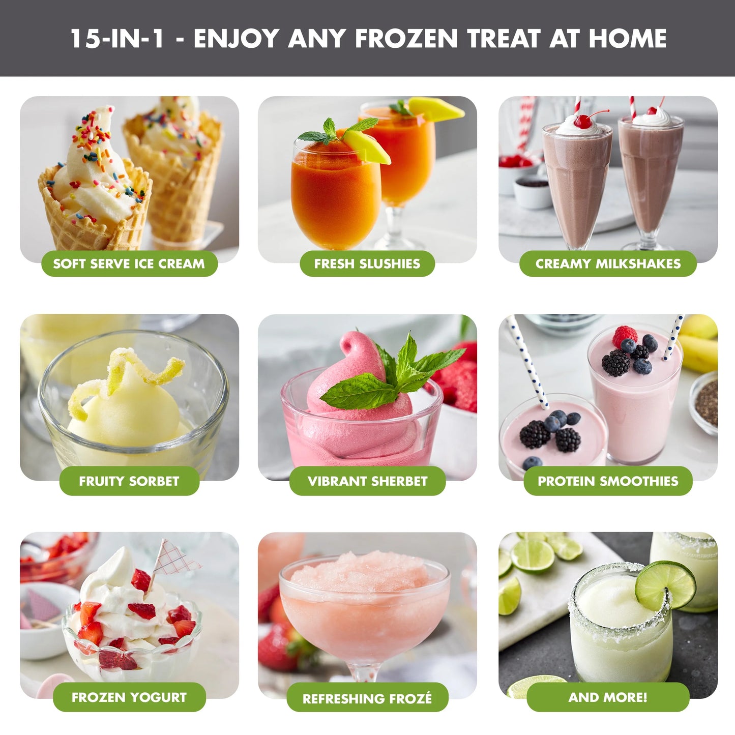 GreenPan Frost 6 Mode, Ice Cream, Frozen Drink, Slushie & Milk Shake Maker, No Freezer Needed, Easy Clean Parts, Gray