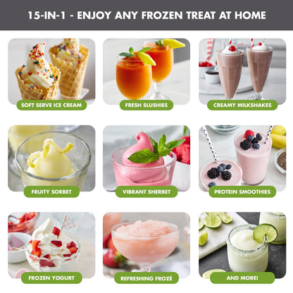 GreenPan Frost 6 Mode, Ice Cream, Frozen Drink, Slushie & Milk Shake Maker, No Freezer Needed, Easy Clean Parts, Gray
