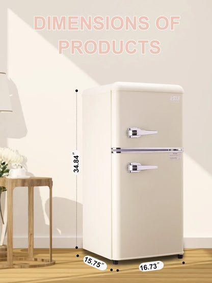 Krib B Compact Refrigerator 3.5 Cu.ft, Mini Fridge with Freezer, Modern Fridge with Dual Door, 7 Grade Temperature Adjustment, Silver