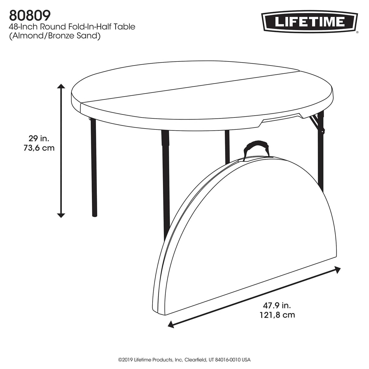Lifetime 48 inch Round Fold-in-Half Table, Indoor/Outdoor Essential, White Granite (280064)