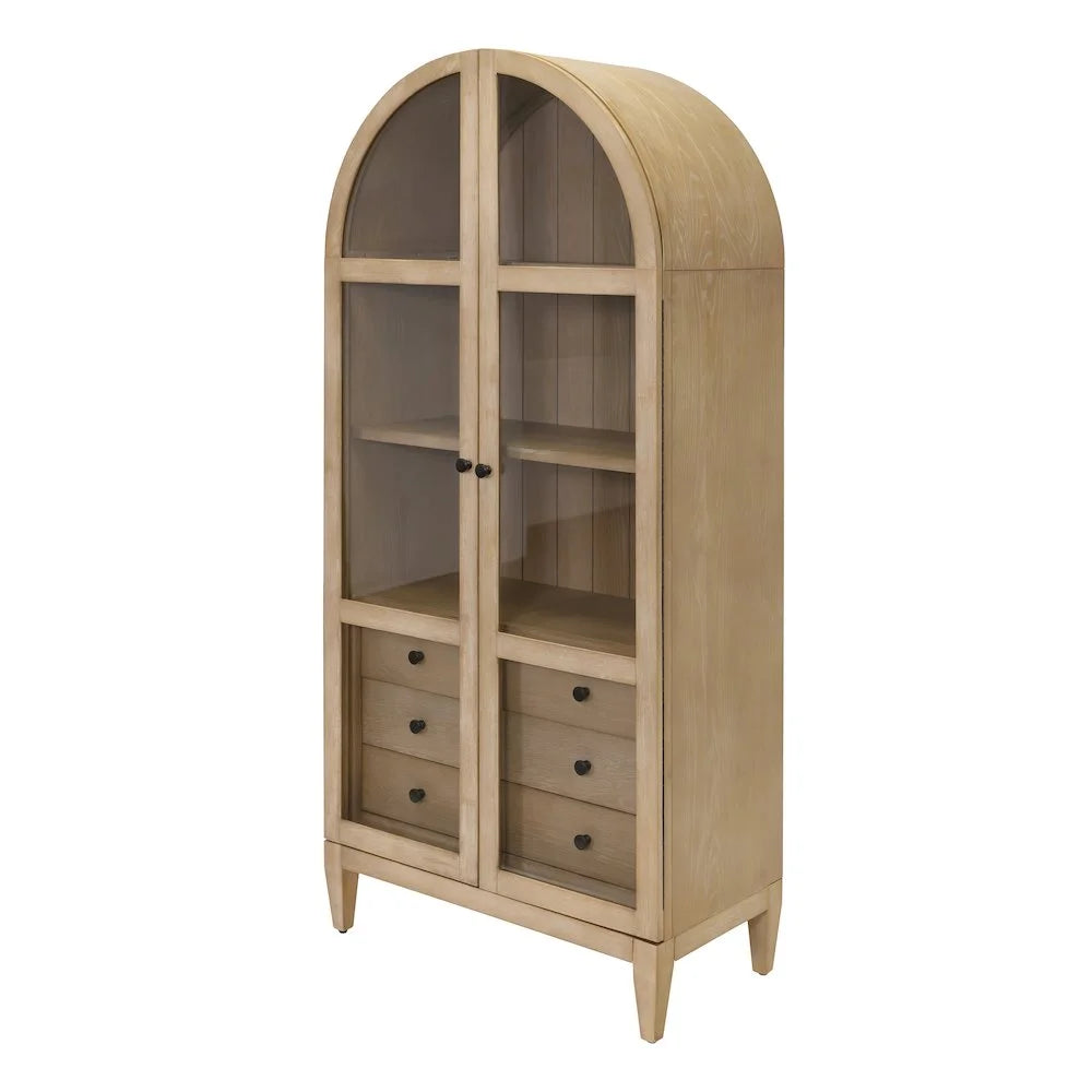 Modern Wood Arched Display Cabinet/Bookcase Fully Assembled Light Brown