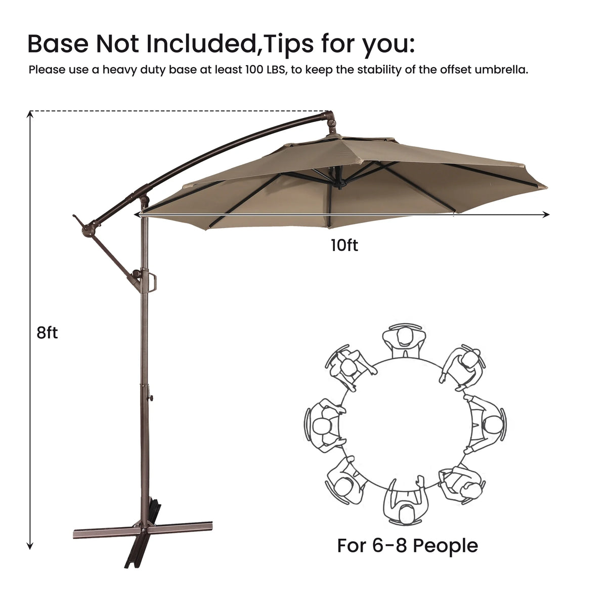 Mondawe 10ft Solar Lights Offset Cantilever Patio Umbrella - with Light, LED Lighted Offset Hanging Patio Outdoor Market Umbrella UPF50+ UV Protection with Crank,Navy Blue