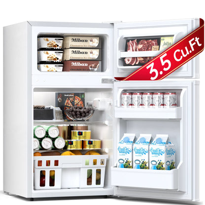 Auseo 3.1 Cu.Ft Double Door Mini Fridge with Freezer, Compact Retro Refrigerator for Dorm, Office, Bar, Bedroom, Black