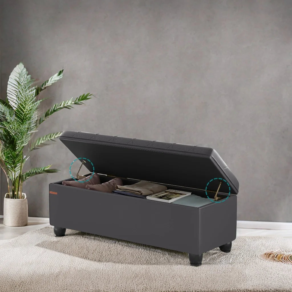 SONGMICS 46.5" Storage Ottoman Bench Storage Bench Bedroom Bench 330lb Load Capacity Solid Wood Legs Light Gray