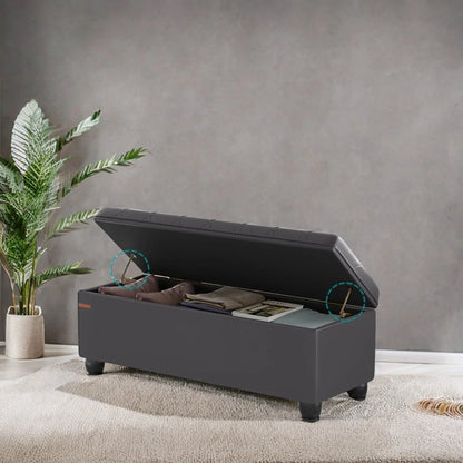 SONGMICS 46.5" Storage Ottoman Bench Storage Bench Bedroom Bench 330lb Load Capacity Solid Wood Legs Light Gray