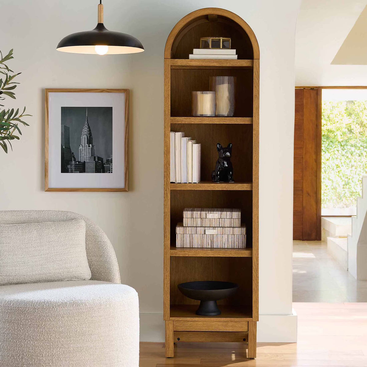 Better Homes & Gardens Juliet Narrow Arch Bookcase, Rich Black and Light Honey