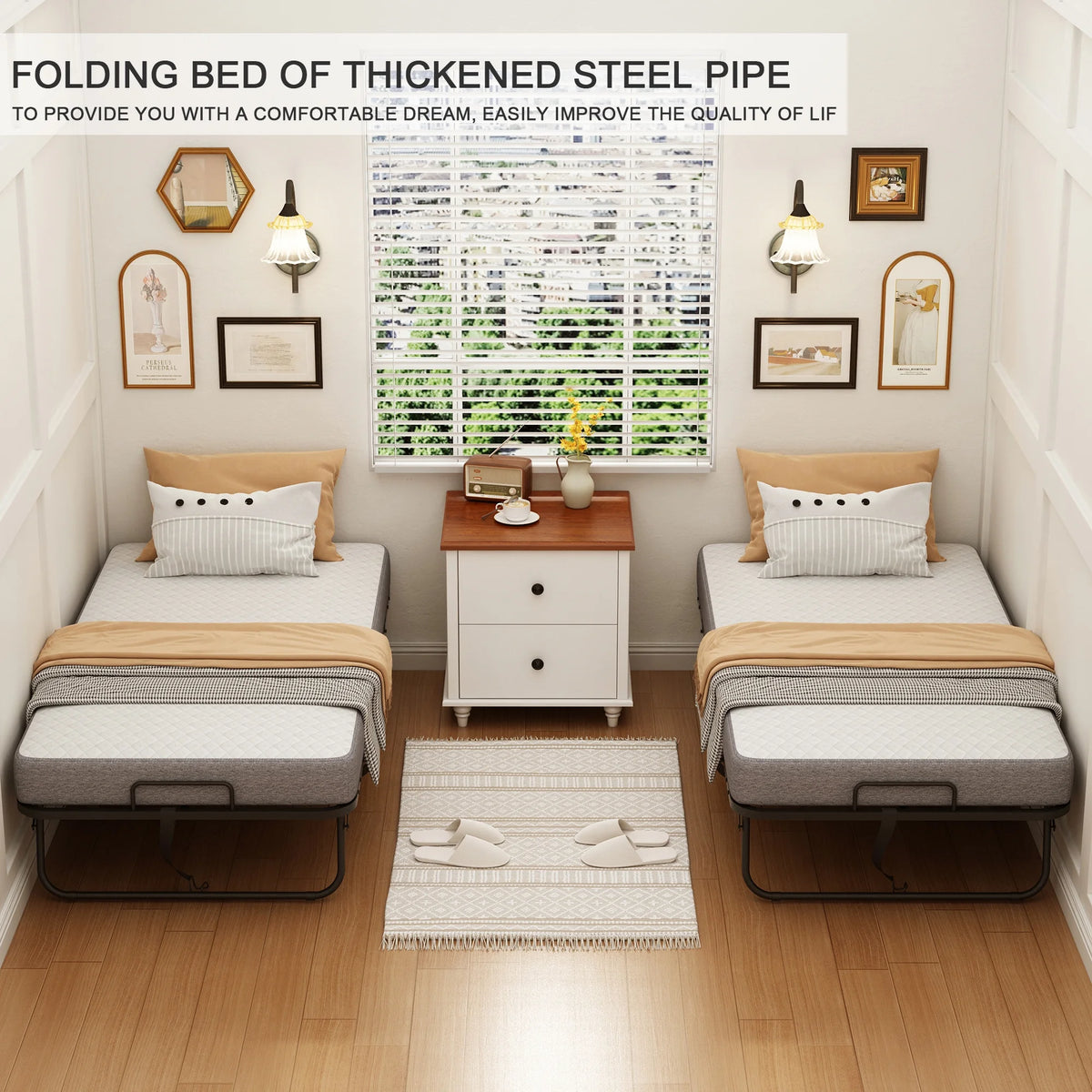 Folding Bed with Mattress 75" x 31" Cot Size Folded Bed, Rollaway Guest Bed Portable Foldable Extra Bed for Adults Daybed with 5" Memory Foam Mattress Space-Saving Sturdy Metal Grid Frame